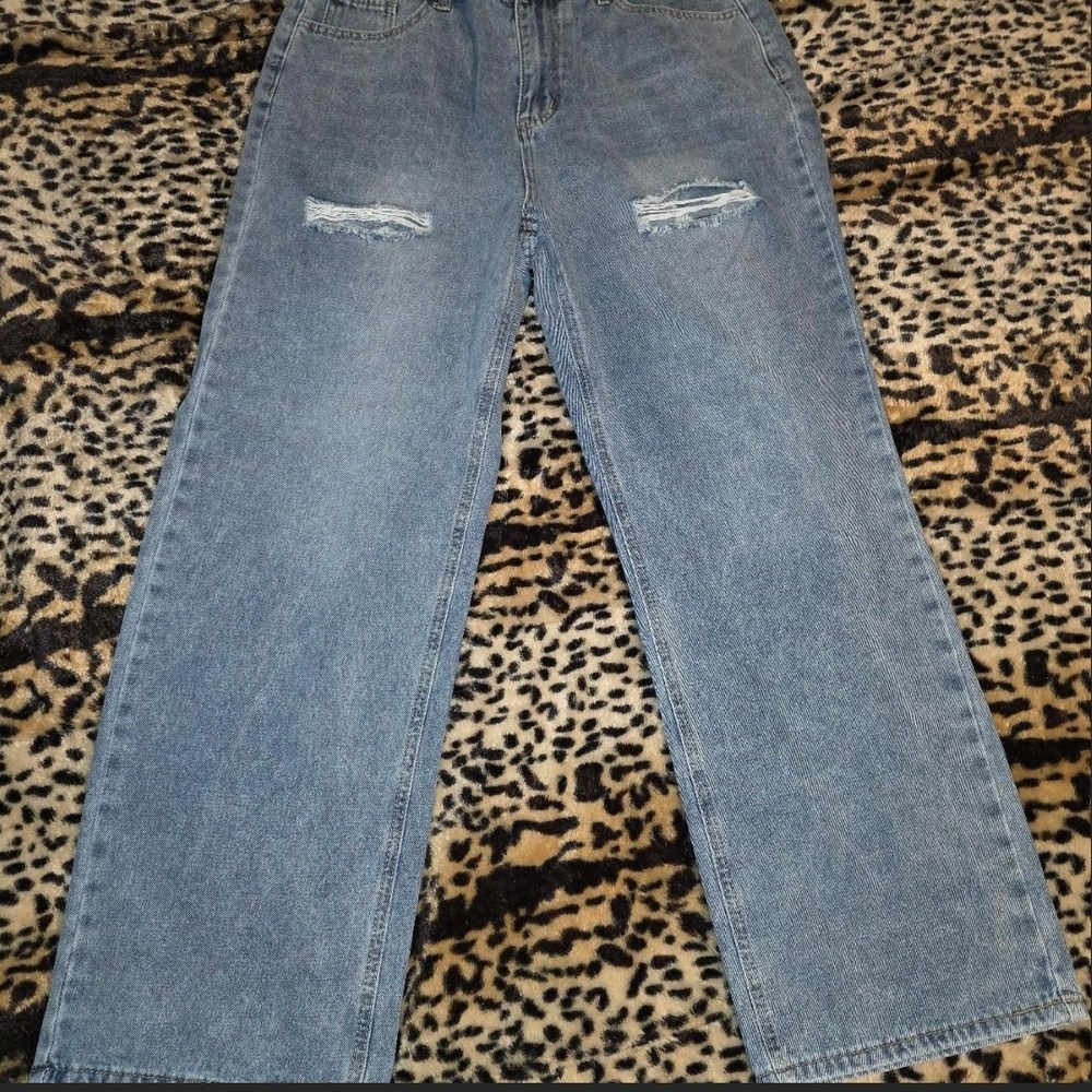Classic Light Blue Distressed Straight-Leg Jeans
